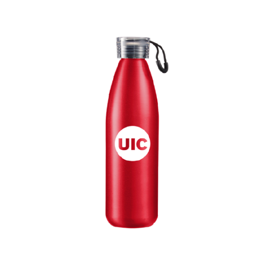 Image of a red UIC branded waterbottle